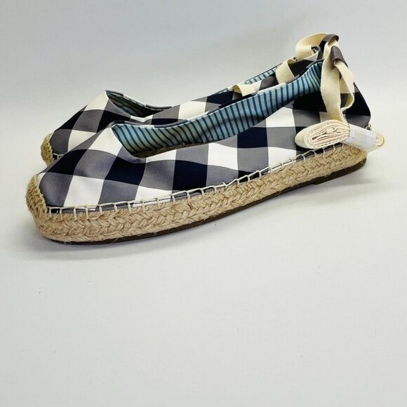 Draper James Georgia Wedge Espadrilles Women's Size 10 Navy, White Ankle Tie - Picture 1 of 13